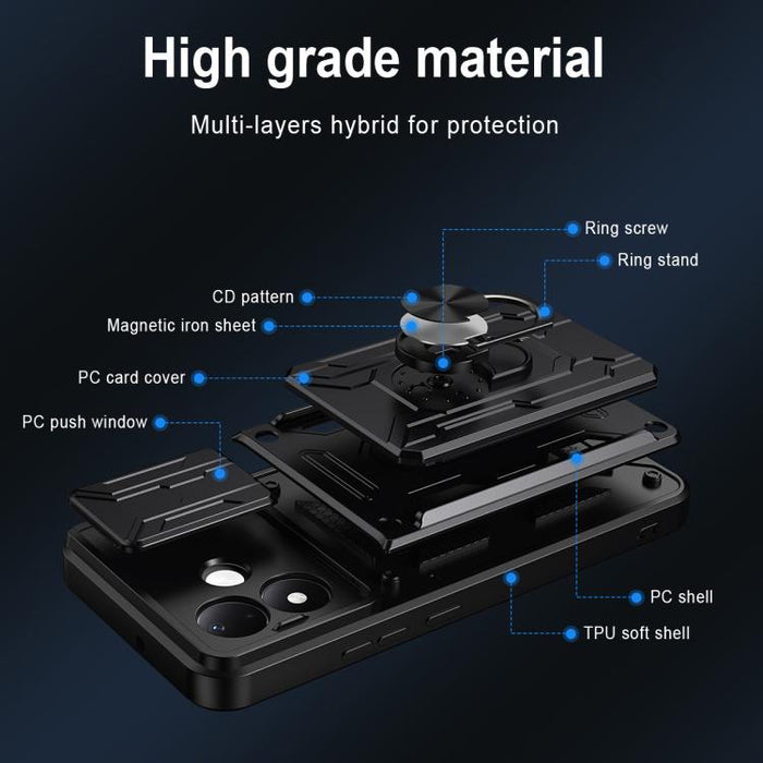 Funda deslizante para teléfono Camshield TPU+PC con ranura para tarjeta, For Redmi A5 4G 173.3mm, For Redmi Note 14 Pro 4G, For Redmi Note 14 4G 163.25mm, For Redmi Note 14 5G, For Redmi Note 14 Pro+ 5G, For Redmi Note 14 Pro 5G, For Redmi 13 4G Global...
