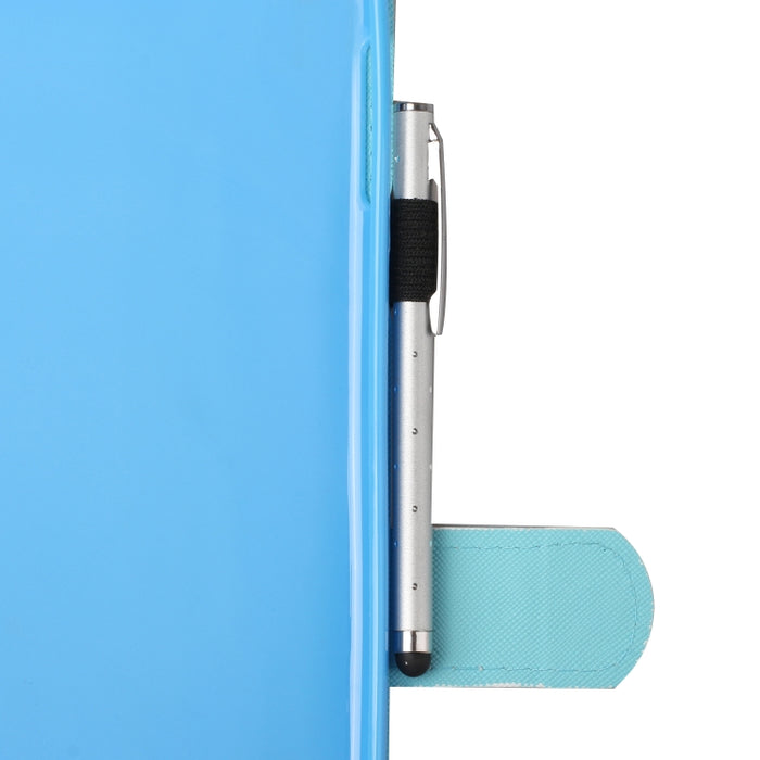 Estuche de cuero con tapa horizontal con costuras de dibujo a color con soporte y ranuras para tarjetas y función de reposo / activación y tira antideslizante