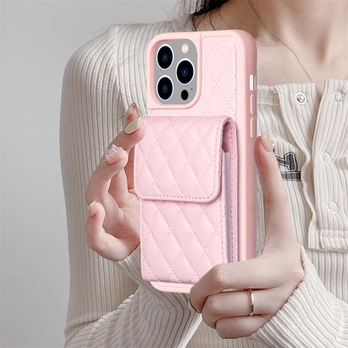 Estuche de teléfono de cuero rómbico de billetera vertical, For iPhone 15 Pro Max, For iPhone 15 Pro, For iPhone 15 Plus, For iPhone 15