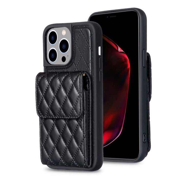 Estuche de teléfono de cuero rómbico de billetera vertical, For iPhone 15 Pro Max, For iPhone 15 Pro, For iPhone 15 Plus, For iPhone 15