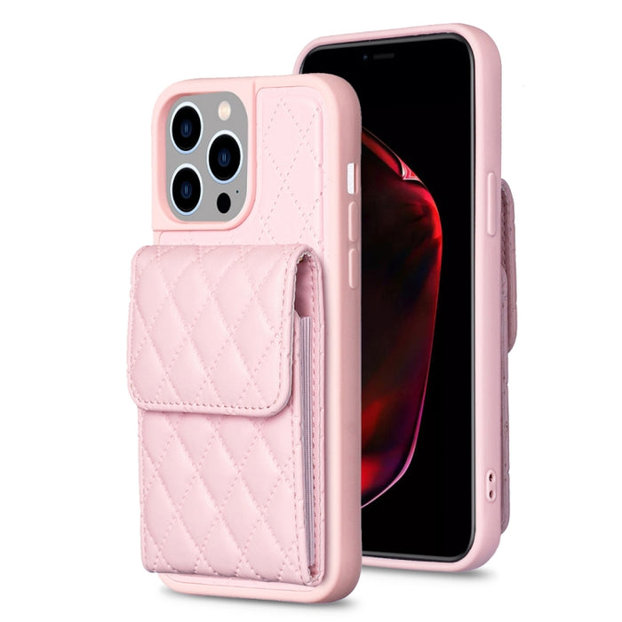 Estuche de teléfono de cuero rómbico de billetera vertical, For iPhone 15 Pro Max, For iPhone 15 Pro, For iPhone 15 Plus, For iPhone 15