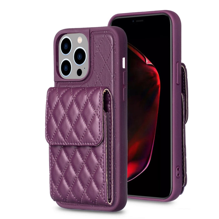 Estuche de teléfono de cuero rómbico de billetera vertical, For iPhone 15 Pro Max, For iPhone 15 Pro, For iPhone 15 Plus, For iPhone 15