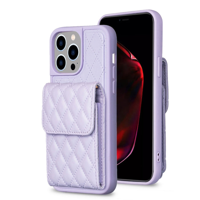 Estuche de teléfono de cuero rómbico de billetera vertical, For iPhone 15 Pro Max, For iPhone 15 Pro, For iPhone 15 Plus, For iPhone 15