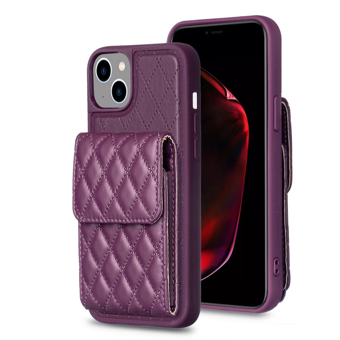 Estuche de teléfono de cuero rómbico de billetera vertical, For iPhone 15 Pro Max, For iPhone 15 Pro, For iPhone 15 Plus, For iPhone 15