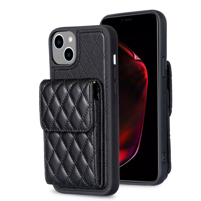 Estuche de teléfono de cuero rómbico de billetera vertical, For iPhone 15 Pro Max, For iPhone 15 Pro, For iPhone 15 Plus, For iPhone 15