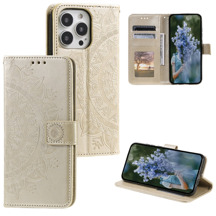 Estuche para teléfono de cuero en relieve Totem Flower, For iPhone 16 Pro Max, For iPhone 16 Pro, For iPhone 16 Plus, For iPhone 16, For iPhone 15 Pro Max, For iPhone 15 Pro, For iPhone 15 Plus, For iPhone 15