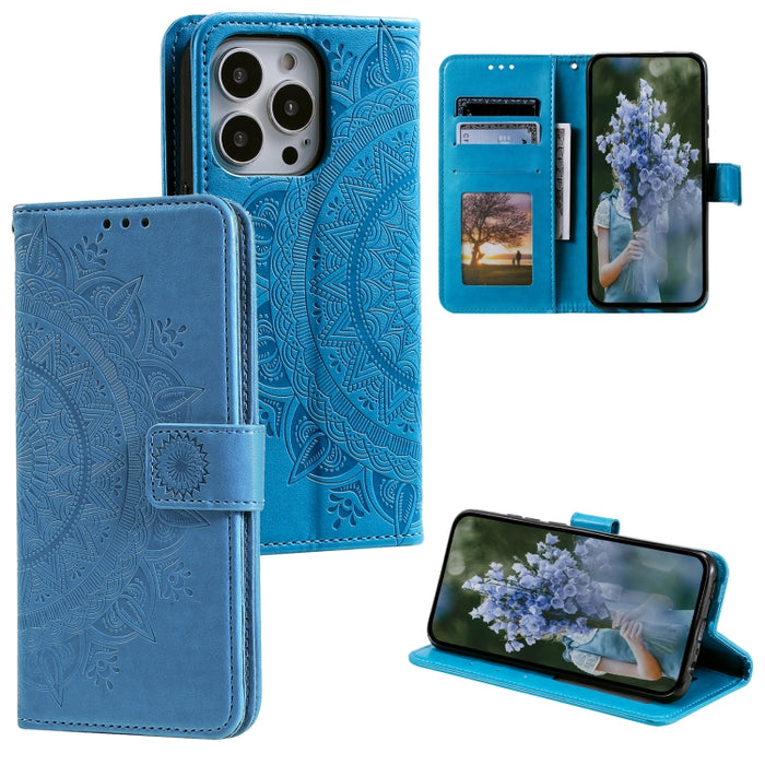 Estuche para teléfono de cuero en relieve Totem Flower, For iPhone 16 Pro Max, For iPhone 16 Pro, For iPhone 16 Plus, For iPhone 16, For iPhone 15 Pro Max, For iPhone 15 Pro, For iPhone 15 Plus, For iPhone 15