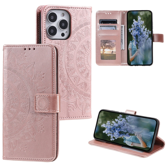 Estuche para teléfono de cuero en relieve Totem Flower, For iPhone 16 Pro Max, For iPhone 16 Pro, For iPhone 16 Plus, For iPhone 16, For iPhone 15 Pro Max, For iPhone 15 Pro, For iPhone 15 Plus, For iPhone 15