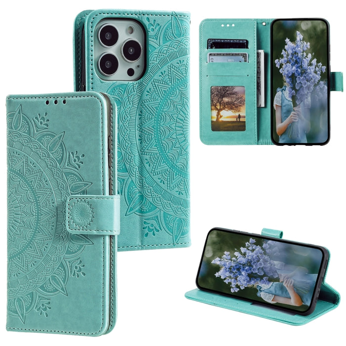 Estuche para teléfono de cuero en relieve Totem Flower, For iPhone 16 Pro Max, For iPhone 16 Pro, For iPhone 16 Plus, For iPhone 16, For iPhone 15 Pro Max, For iPhone 15 Pro, For iPhone 15 Plus, For iPhone 15