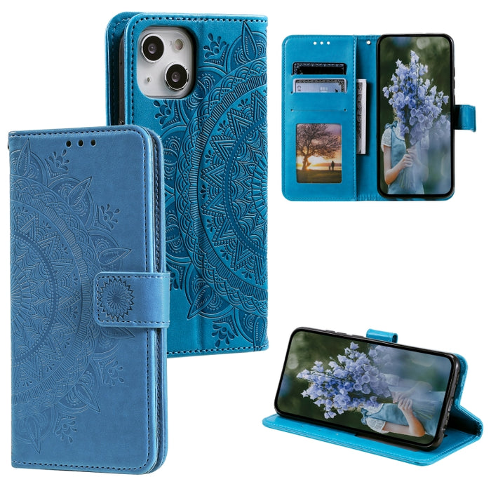 Estuche para teléfono de cuero en relieve Totem Flower, For iPhone 16 Pro Max, For iPhone 16 Pro, For iPhone 16 Plus, For iPhone 16, For iPhone 15 Pro Max, For iPhone 15 Pro, For iPhone 15 Plus, For iPhone 15