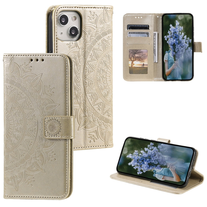 Estuche para teléfono de cuero en relieve Totem Flower, For iPhone 16 Pro Max, For iPhone 16 Pro, For iPhone 16 Plus, For iPhone 16, For iPhone 15 Pro Max, For iPhone 15 Pro, For iPhone 15 Plus, For iPhone 15
