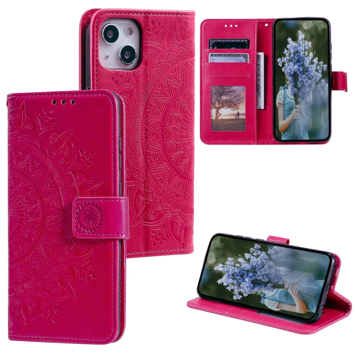 Estuche para teléfono de cuero en relieve Totem Flower, For iPhone 16 Pro Max, For iPhone 16 Pro, For iPhone 16 Plus, For iPhone 16, For iPhone 15 Pro Max, For iPhone 15 Pro, For iPhone 15 Plus, For iPhone 15