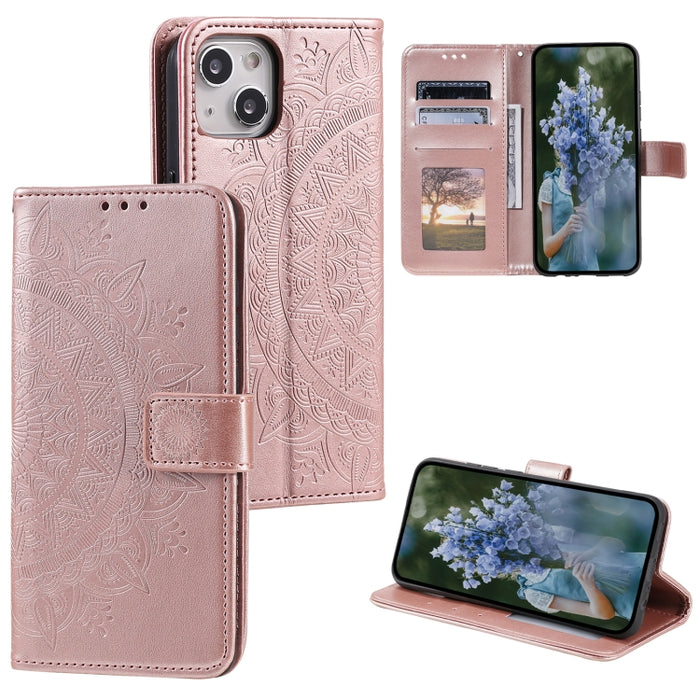 Estuche para teléfono de cuero en relieve Totem Flower, For iPhone 16 Pro Max, For iPhone 16 Pro, For iPhone 16 Plus, For iPhone 16, For iPhone 15 Pro Max, For iPhone 15 Pro, For iPhone 15 Plus, For iPhone 15