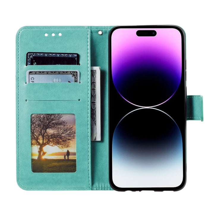 Estuche para teléfono de cuero en relieve Totem Flower, For iPhone 16 Pro Max, For iPhone 16 Pro, For iPhone 16 Plus, For iPhone 16, For iPhone 15 Pro Max, For iPhone 15 Pro, For iPhone 15 Plus, For iPhone 15