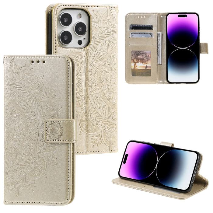 Estuche para teléfono de cuero en relieve Totem Flower, For iPhone 16 Pro Max, For iPhone 16 Pro, For iPhone 16 Plus, For iPhone 16, For iPhone 15 Pro Max, For iPhone 15 Pro, For iPhone 15 Plus, For iPhone 15