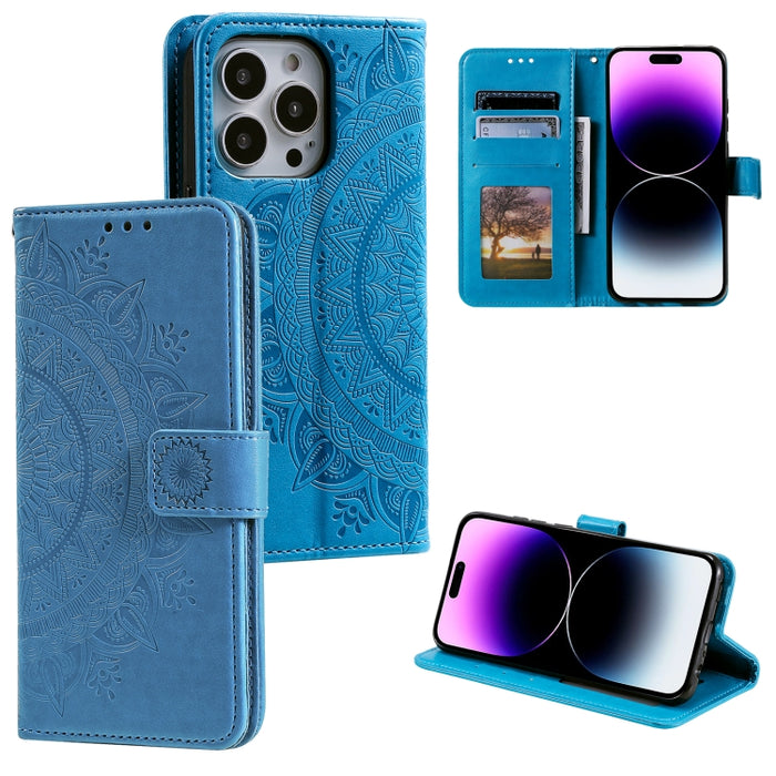 Estuche para teléfono de cuero en relieve Totem Flower, For iPhone 16 Pro Max, For iPhone 16 Pro, For iPhone 16 Plus, For iPhone 16, For iPhone 15 Pro Max, For iPhone 15 Pro, For iPhone 15 Plus, For iPhone 15
