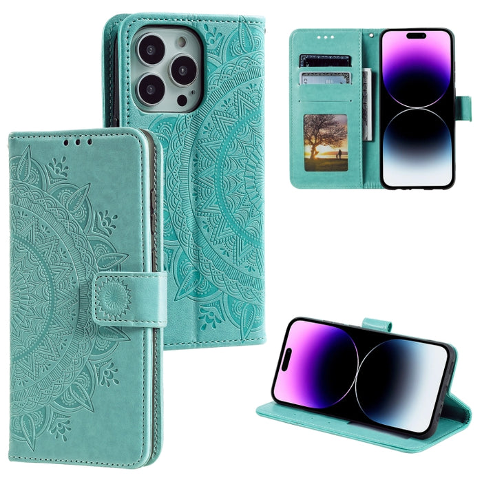 Estuche para teléfono de cuero en relieve Totem Flower, For iPhone 16 Pro Max, For iPhone 16 Pro, For iPhone 16 Plus, For iPhone 16, For iPhone 15 Pro Max, For iPhone 15 Pro, For iPhone 15 Plus, For iPhone 15