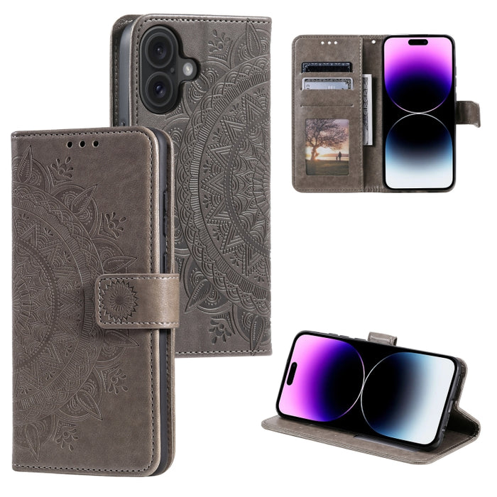 Estuche para teléfono de cuero en relieve Totem Flower, For iPhone 16 Pro Max, For iPhone 16 Pro, For iPhone 16 Plus, For iPhone 16, For iPhone 15 Pro Max, For iPhone 15 Pro, For iPhone 15 Plus, For iPhone 15