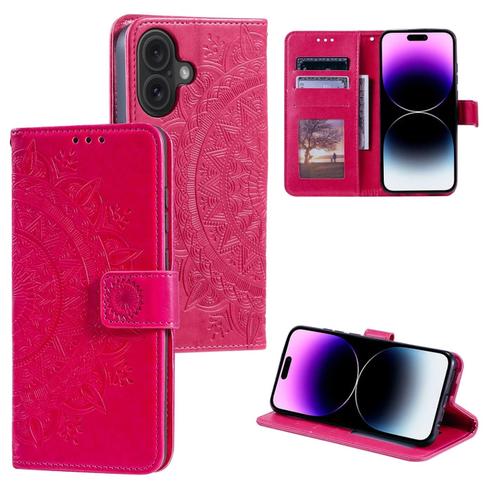 Estuche para teléfono de cuero en relieve Totem Flower, For iPhone 16 Pro Max, For iPhone 16 Pro, For iPhone 16 Plus, For iPhone 16, For iPhone 15 Pro Max, For iPhone 15 Pro, For iPhone 15 Plus, For iPhone 15