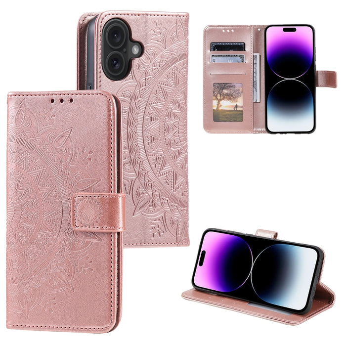 Estuche para teléfono de cuero en relieve Totem Flower, For iPhone 16 Pro Max, For iPhone 16 Pro, For iPhone 16 Plus, For iPhone 16, For iPhone 15 Pro Max, For iPhone 15 Pro, For iPhone 15 Plus, For iPhone 15