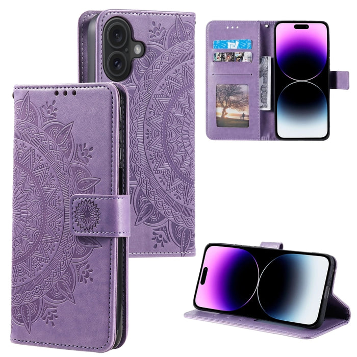 Estuche para teléfono de cuero en relieve Totem Flower, For iPhone 16 Pro Max, For iPhone 16 Pro, For iPhone 16 Plus, For iPhone 16, For iPhone 15 Pro Max, For iPhone 15 Pro, For iPhone 15 Plus, For iPhone 15
