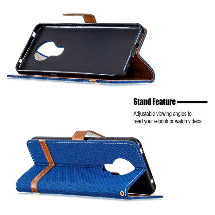 Estuche de cuero con tapa horizontal con textura de mezclilla con soporte y ranuras para tarjetas y billetera y cordón, For Nokia 5.3, For Xiaomi Redmi Note 9