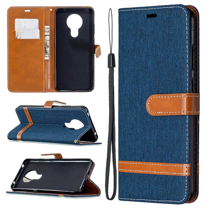 Estuche de cuero con tapa horizontal con textura de mezclilla con soporte y ranuras para tarjetas y billetera y cordón, For Nokia 5.3, For Xiaomi Redmi Note 9