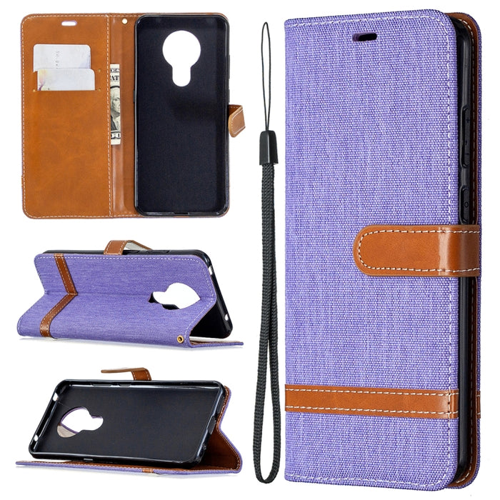 Estuche de cuero con tapa horizontal con textura de mezclilla con soporte y ranuras para tarjetas y billetera y cordón, For Nokia 5.3, For Xiaomi Redmi Note 9