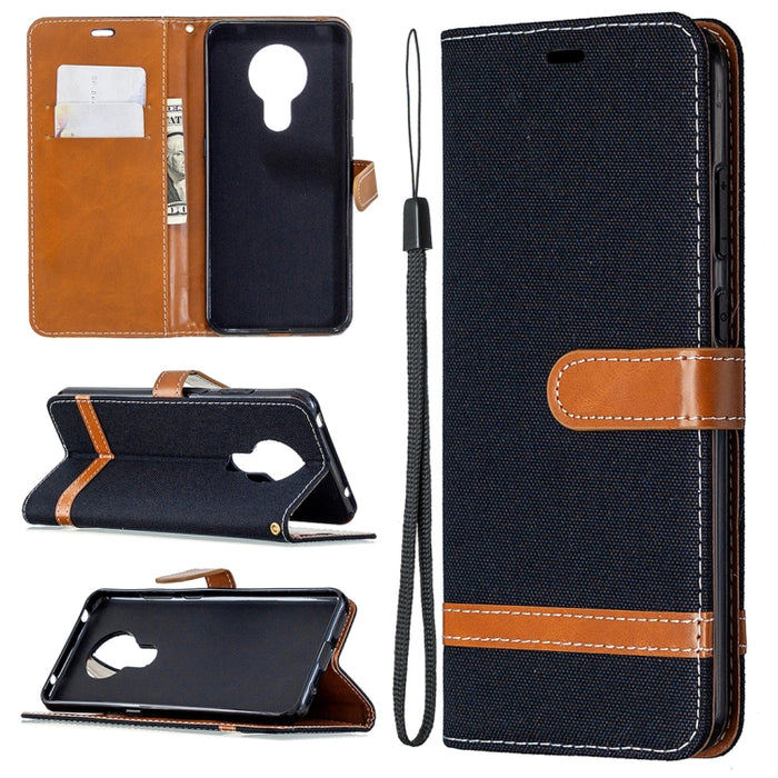 Estuche de cuero con tapa horizontal con textura de mezclilla con soporte y ranuras para tarjetas y billetera y cordón, For Nokia 5.3, For Xiaomi Redmi Note 9