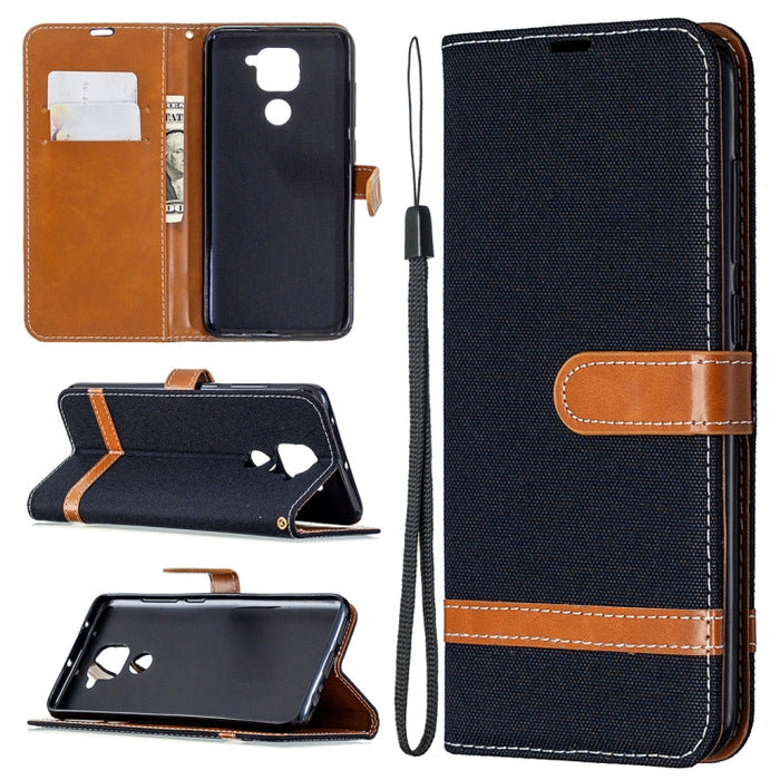Estuche de cuero con tapa horizontal con textura de mezclilla con soporte y ranuras para tarjetas y billetera y cordón, For Nokia 5.3, For Xiaomi Redmi Note 9