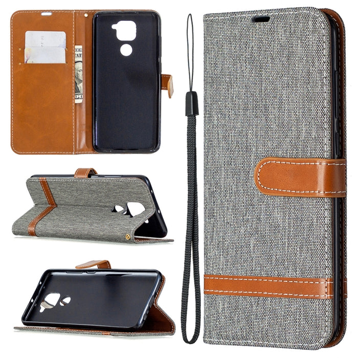 Estuche de cuero con tapa horizontal con textura de mezclilla con soporte y ranuras para tarjetas y billetera y cordón, For Nokia 5.3, For Xiaomi Redmi Note 9