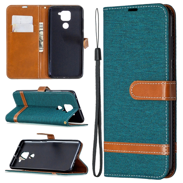 Estuche de cuero con tapa horizontal con textura de mezclilla con soporte y ranuras para tarjetas y billetera y cordón, For Nokia 5.3, For Xiaomi Redmi Note 9