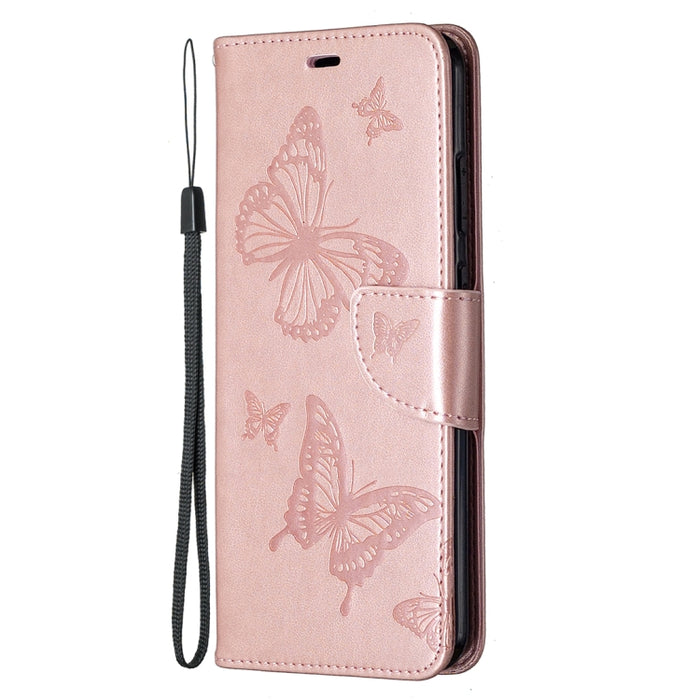 Estuche de cuero con tapa horizontal con estampado de dos mariposas con soporte, ranura para tarjeta, billetera y cordón, For Nokia 5.3, For Xiaomi Redmi Note 9