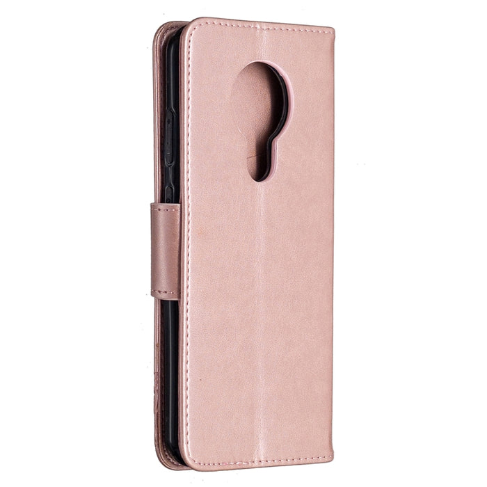 Estuche de cuero con tapa horizontal con estampado de dos mariposas con soporte, ranura para tarjeta, billetera y cordón, For Nokia 5.3, For Xiaomi Redmi Note 9