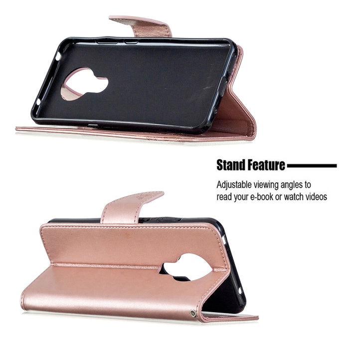 Estuche de cuero con tapa horizontal con estampado de dos mariposas con soporte, ranura para tarjeta, billetera y cordón, For Nokia 5.3, For Xiaomi Redmi Note 9