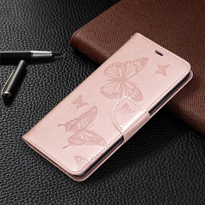 Estuche de cuero con tapa horizontal con estampado de dos mariposas con soporte, ranura para tarjeta, billetera y cordón, For Nokia 5.3, For Xiaomi Redmi Note 9