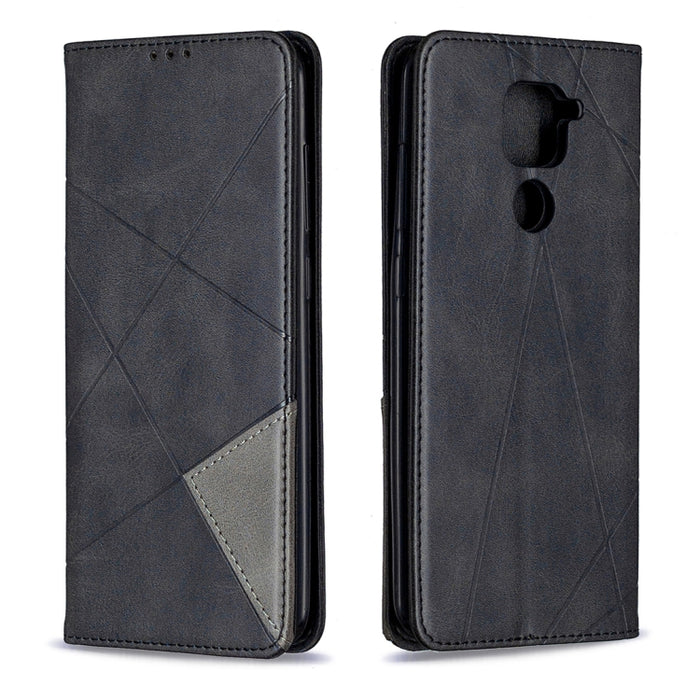 Estuche de cuero magnético con tapa horizontal con textura de rombos con soporte y ranuras para tarjetas y billetera, For Xiaomi Redmi Note 9
