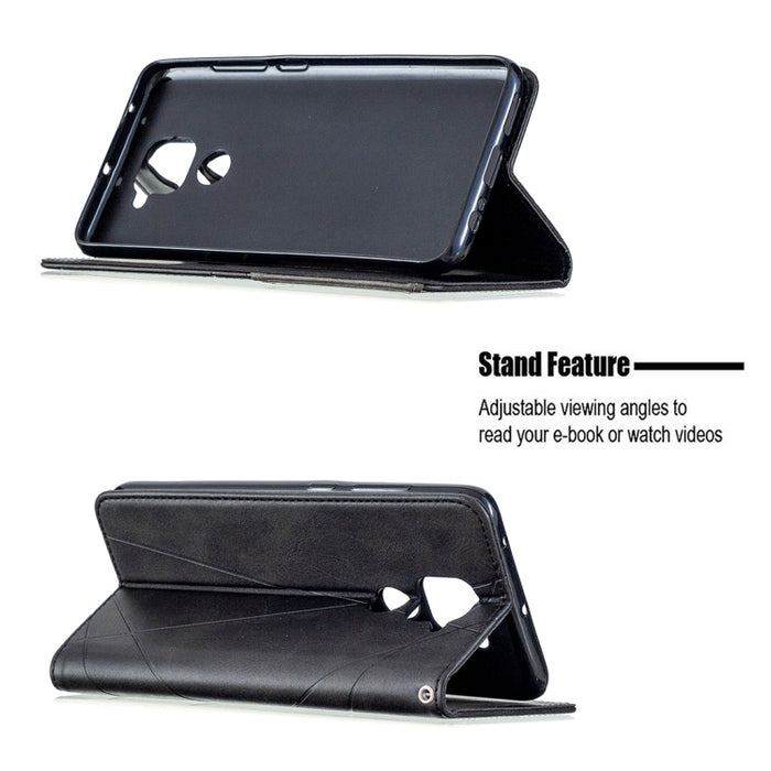 Estuche de cuero magnético con tapa horizontal con textura de rombos con soporte y ranuras para tarjetas y billetera, For Xiaomi Redmi Note 9