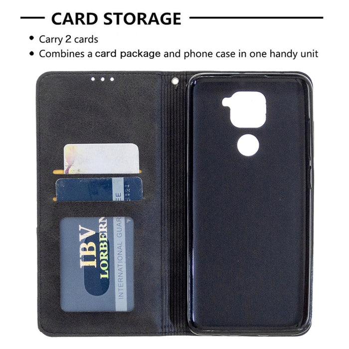 Estuche de cuero magnético con tapa horizontal con textura de rombos con soporte y ranuras para tarjetas y billetera, For Xiaomi Redmi Note 9