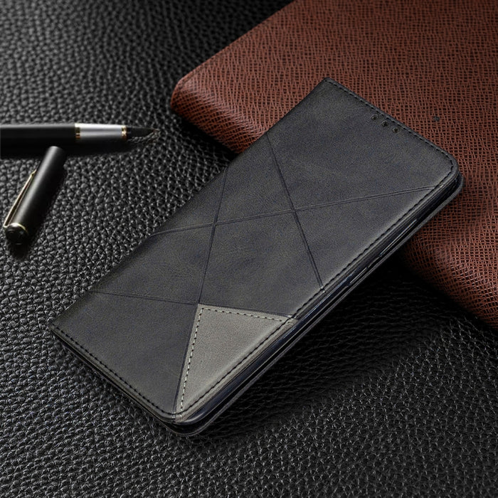 Estuche de cuero magnético con tapa horizontal con textura de rombos con soporte y ranuras para tarjetas y billetera, For Xiaomi Redmi Note 9