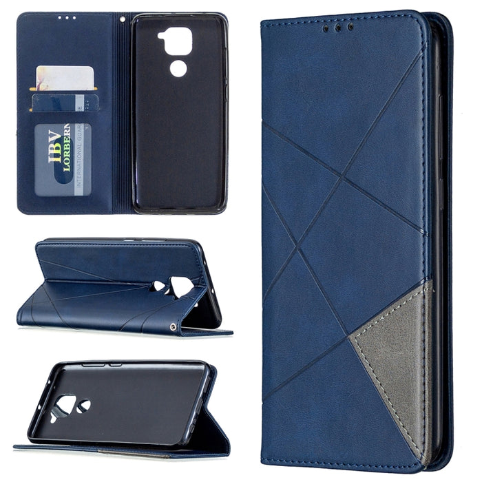 Estuche de cuero magnético con tapa horizontal con textura de rombos con soporte y ranuras para tarjetas y billetera, For Xiaomi Redmi Note 9