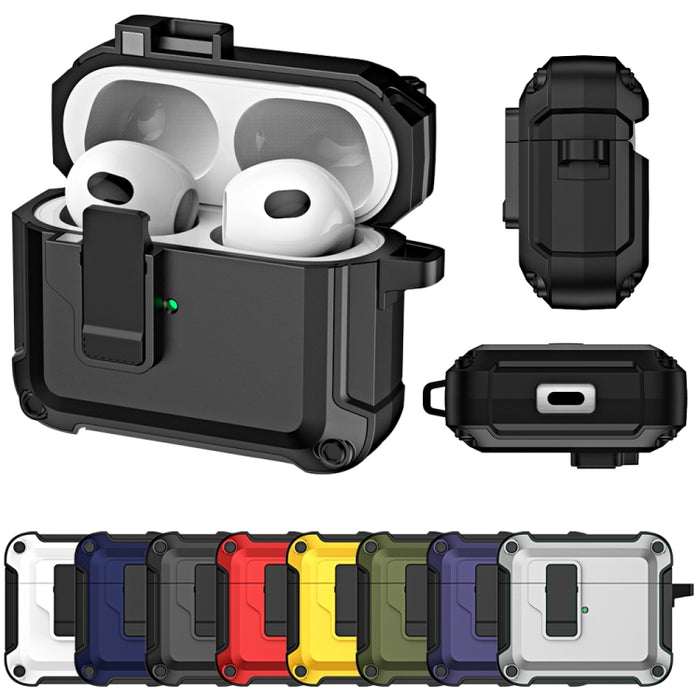 Funda protectora para auriculares inalámbricos Bluetooth de TPU + PC con bloqueo y gancho de interruptor, For AirPods 3