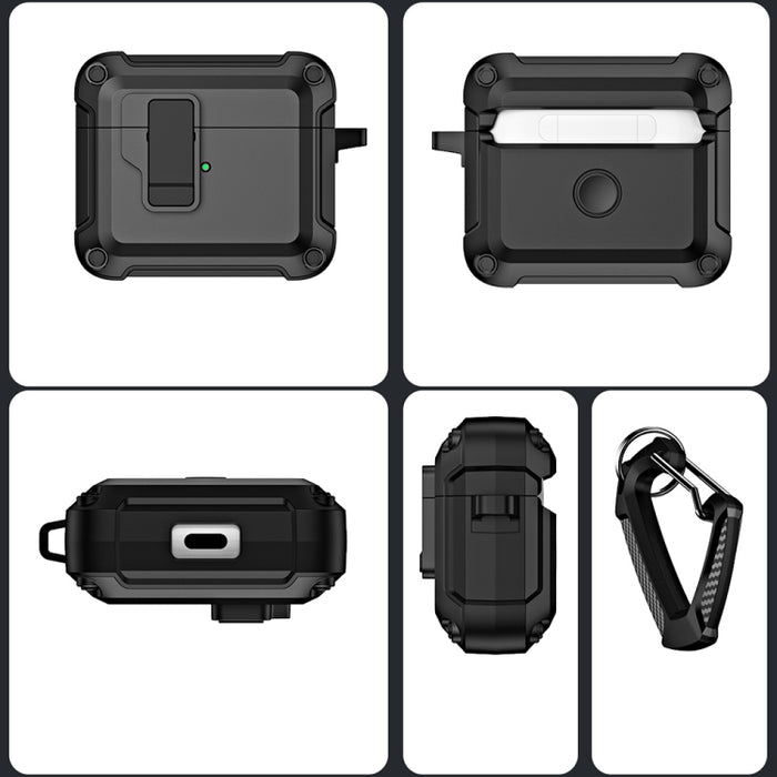Funda protectora para auriculares inalámbricos Bluetooth de TPU + PC con bloqueo y gancho de interruptor, For AirPods 3