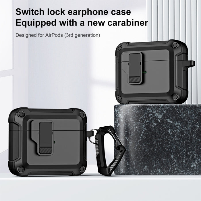 Funda protectora para auriculares inalámbricos Bluetooth de TPU + PC con bloqueo y gancho de interruptor, For AirPods 3