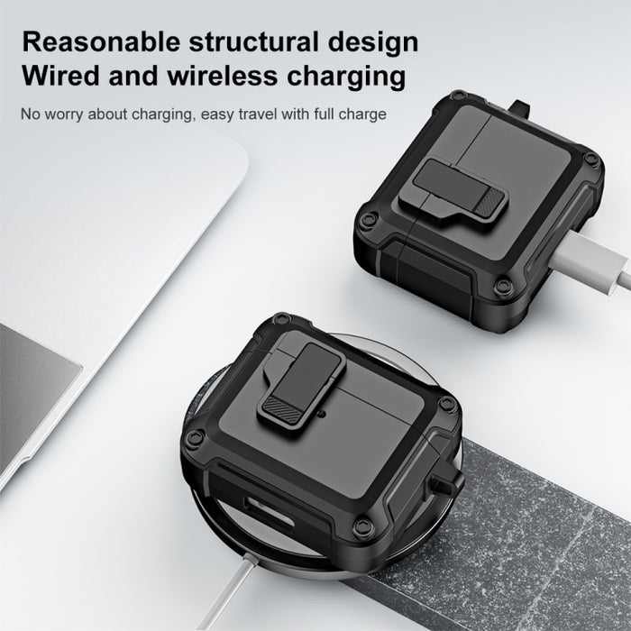 Funda protectora para auriculares inalámbricos Bluetooth de TPU + PC con bloqueo y gancho de interruptor, For AirPods 3