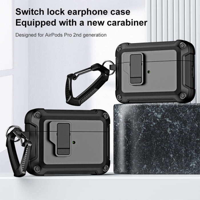 Funda protectora para auriculares inalámbricos Bluetooth de TPU + PC con bloqueo y gancho de interruptor, For AirPods Pro 2