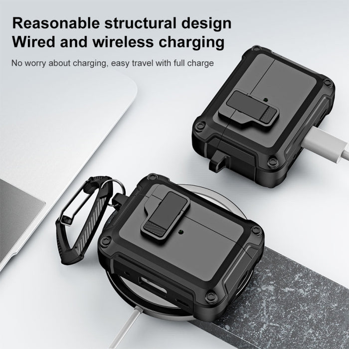 Funda protectora para auriculares inalámbricos Bluetooth de TPU + PC con bloqueo y gancho de interruptor, For AirPods Pro 2