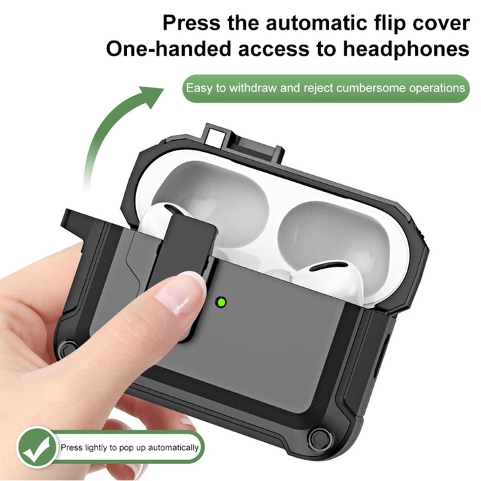 Funda protectora para auriculares inalámbricos Bluetooth de TPU + PC con bloqueo y gancho de interruptor, For AirPods Pro 2