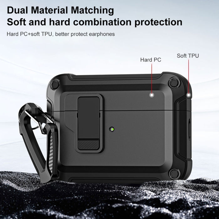 Funda protectora para auriculares inalámbricos Bluetooth de TPU + PC con bloqueo y gancho de interruptor, For AirPods Pro 2