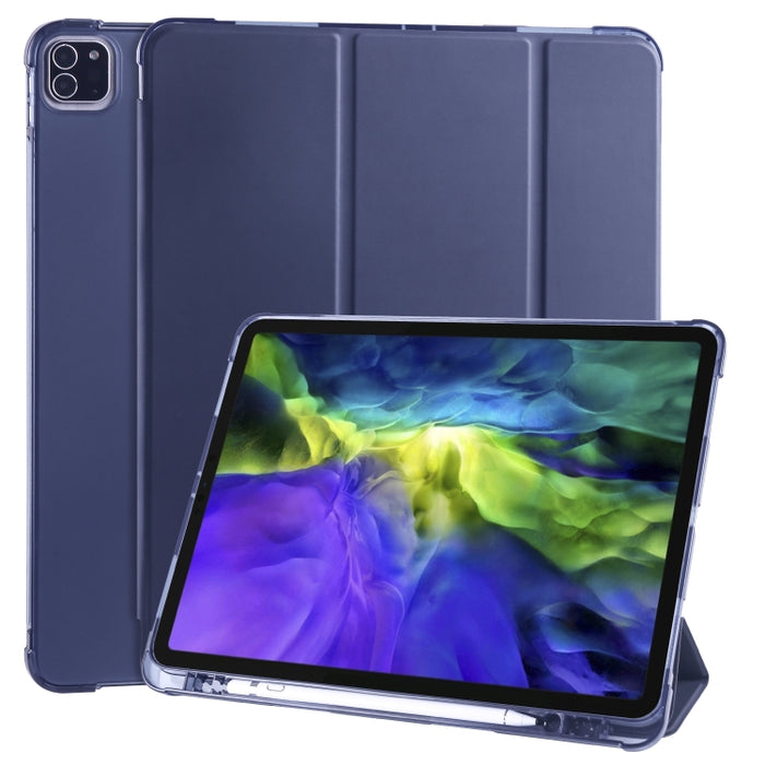 Funda de cuero de PU con 3 pliegues horizontales + estuche de TPU a prueba de golpes con soporte y ranura para bolígrafo